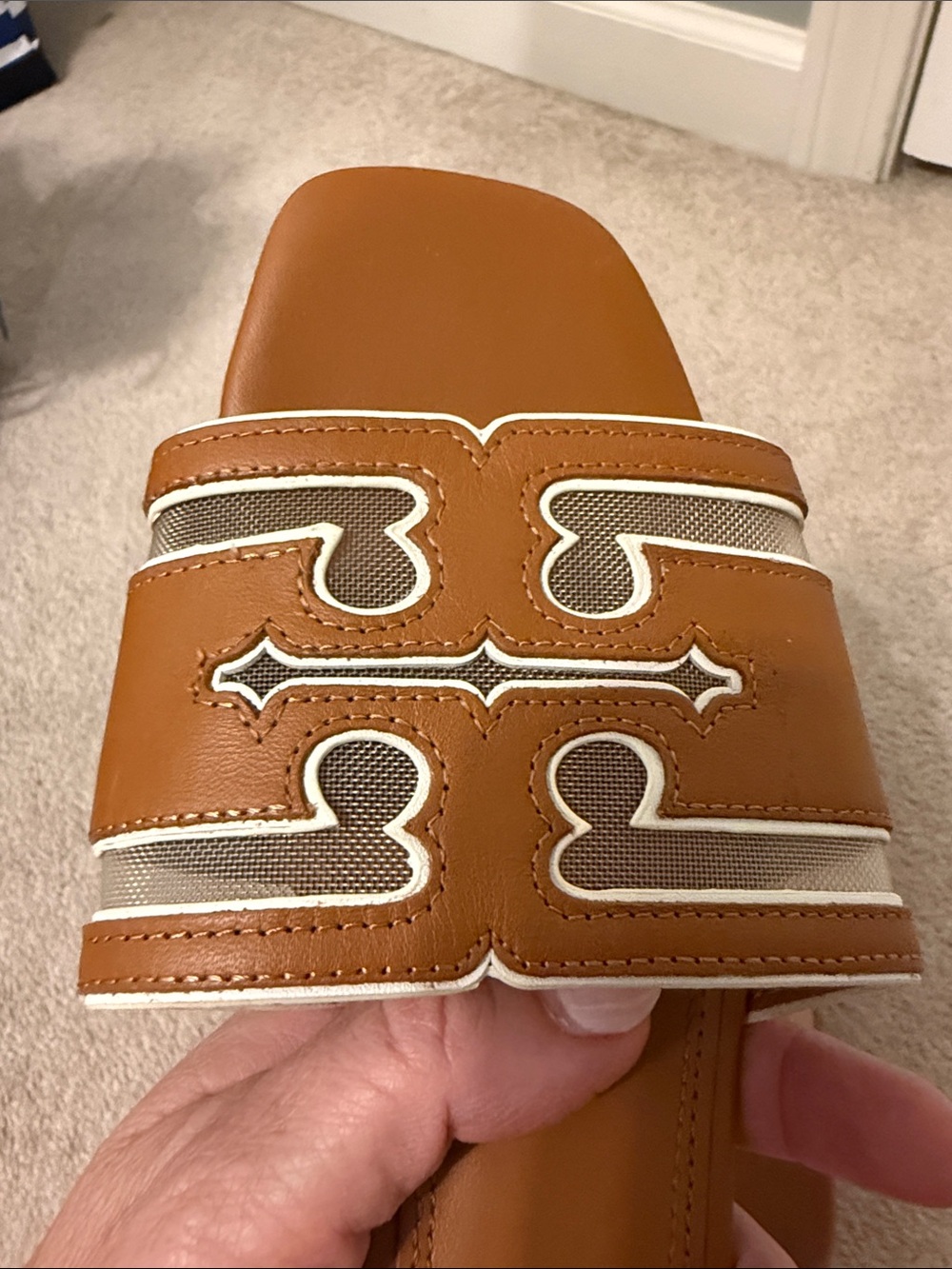 Tory Burch Cognac Leather Slide Mules with White Trim size 7.5 - Picture 5 of 7